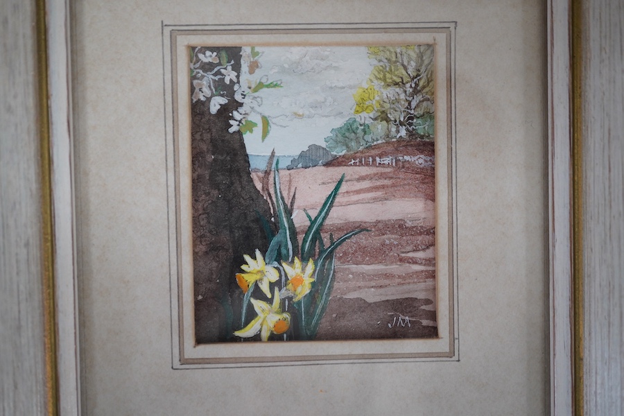 J Moss, set of four miniature watercolours, The Four Seasons, each 6 x 4.5cm. Condition - good